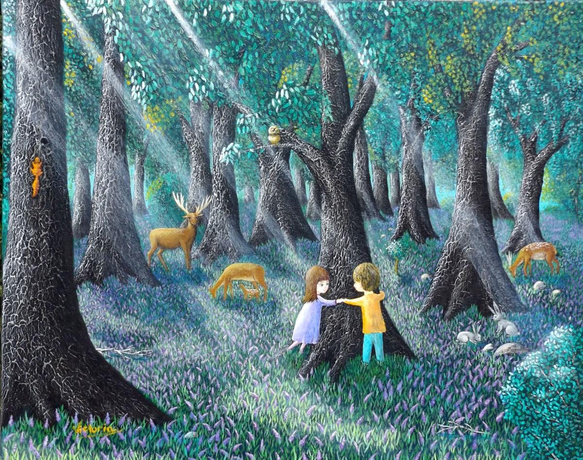 Мальчик в лесу картина художника