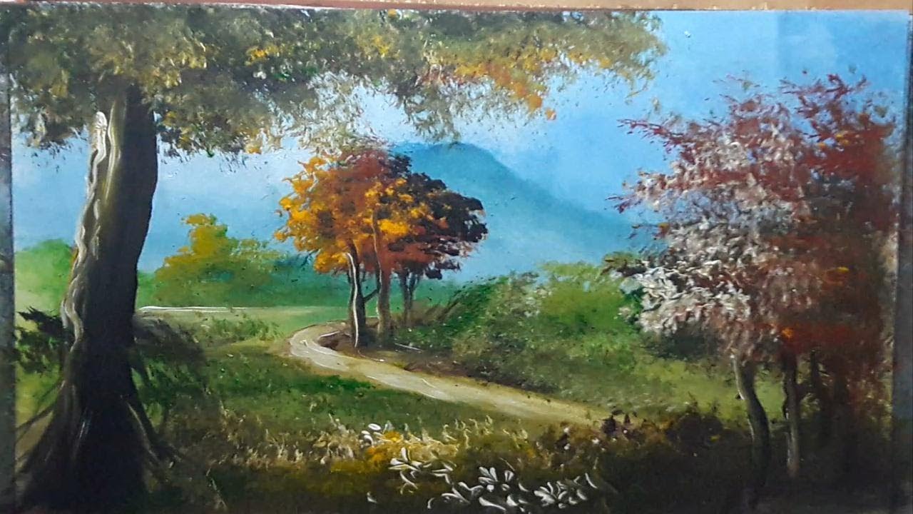 1280x720 Learn How To Drawest Mountain Beauty Acrylic Painting - Forest Painting For Kids