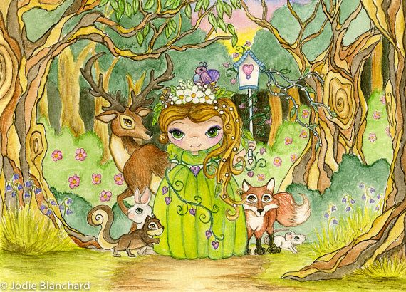 570x410 Whimsical Princess Painting Forest Princess Aceo By Wishsongdesign - Forest Painting For Kids