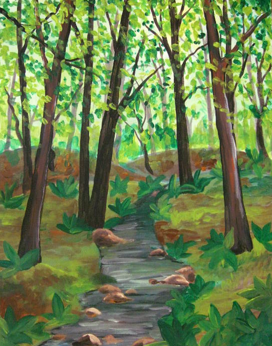 543x690 How To Paint A Forest In The Summertime - Forest Painting Images
