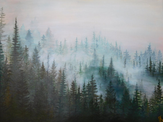 570x428 Misty Pines Painting Original, Forest Painting, Pine Tree Painting - Forest Painting Images