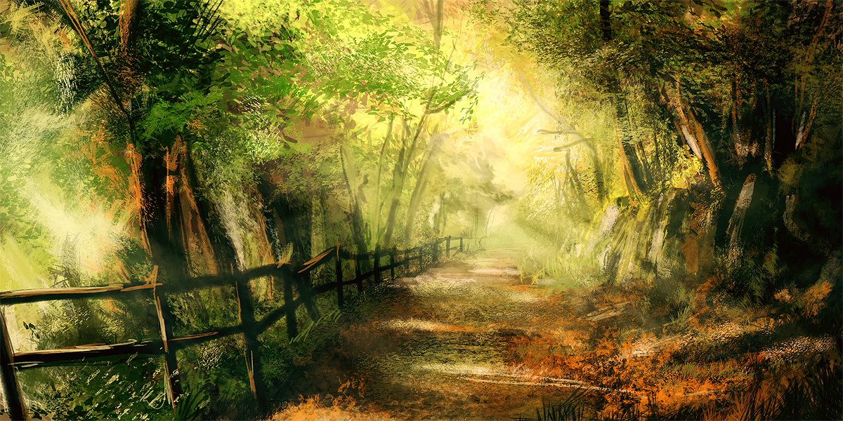 1200x600 Forest Path By Wesleychen - Forest Path Painting