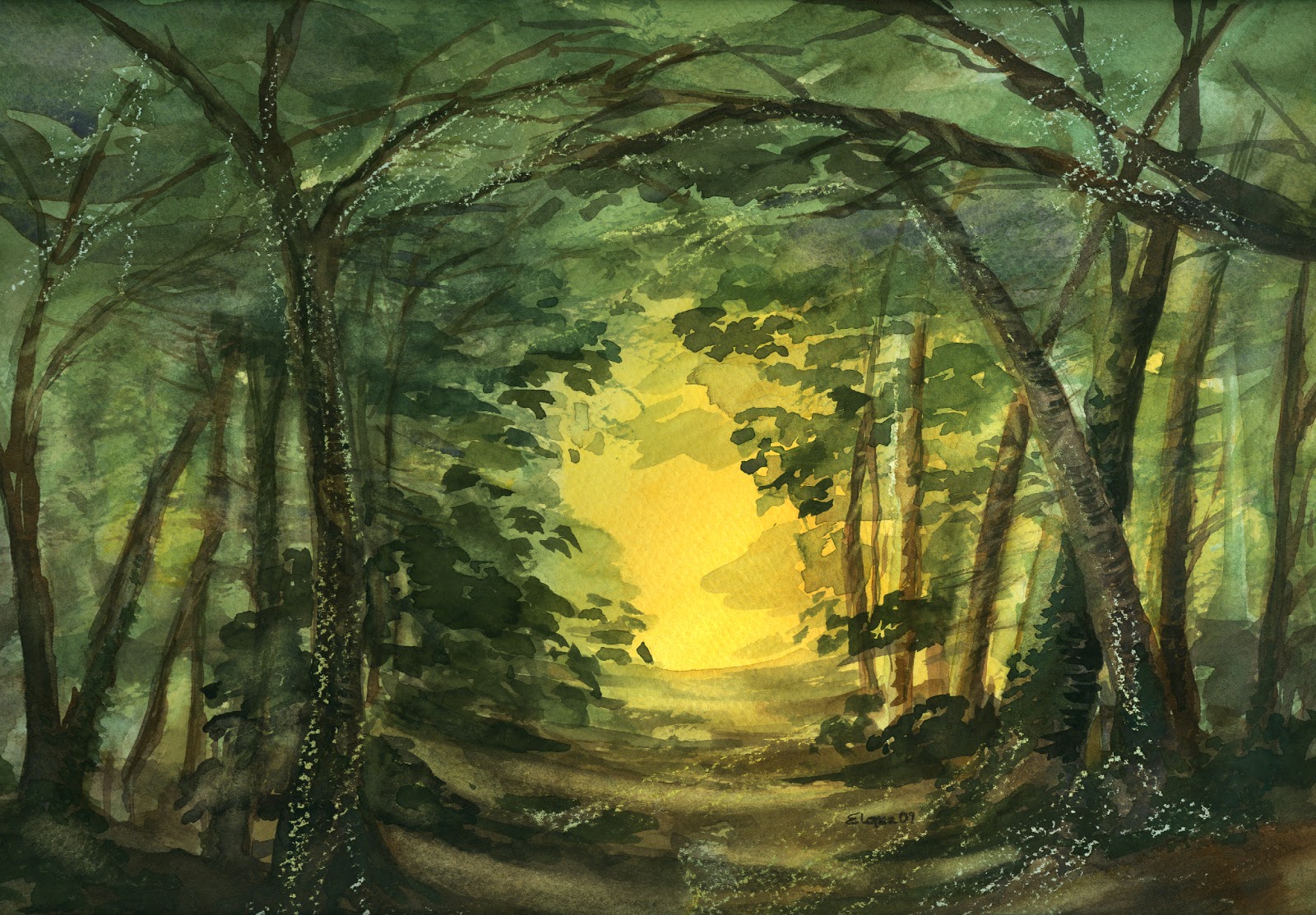 1600x1113 Art Endeavors Forest Path - Forest Path Painting