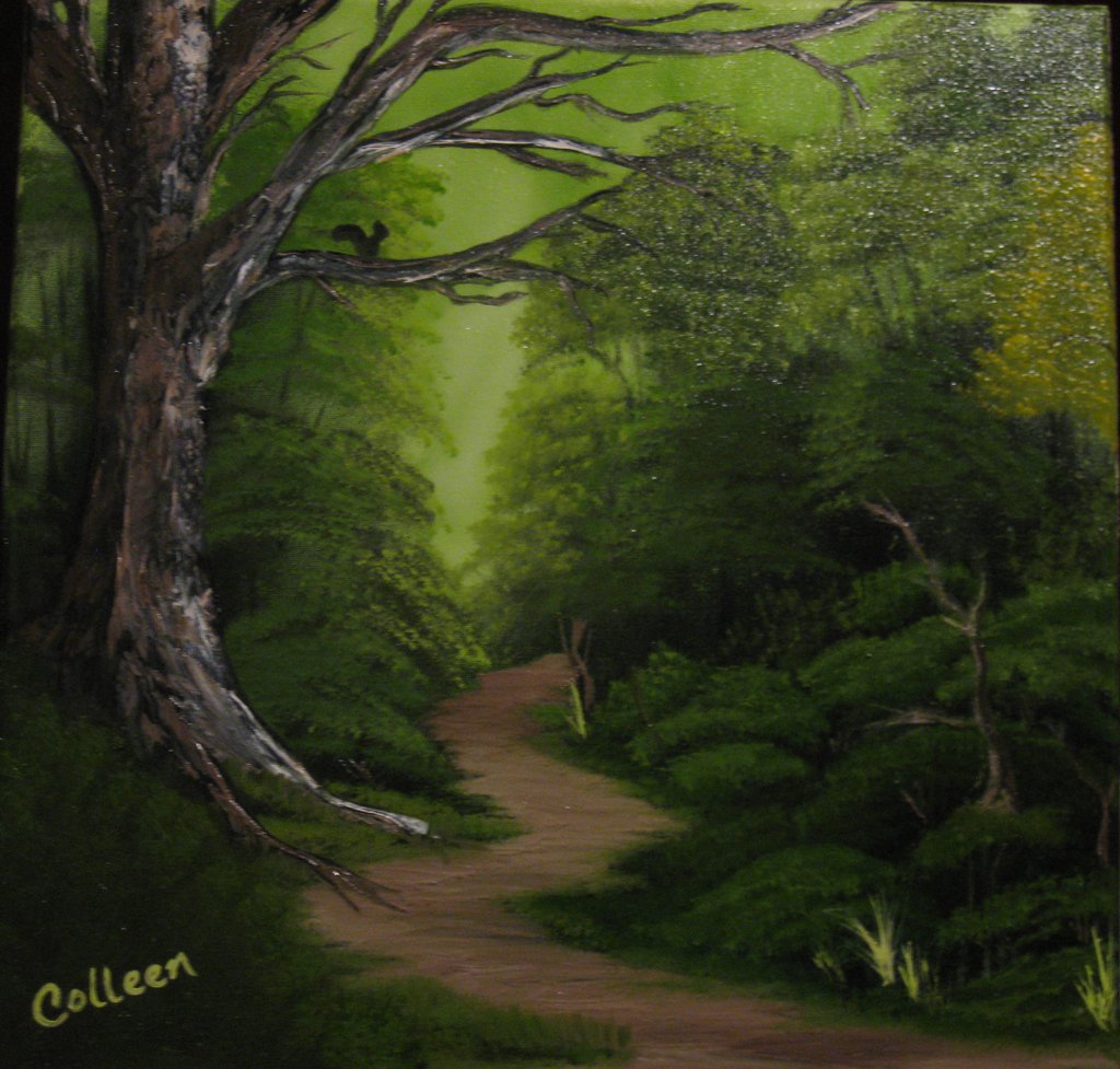 1024x977 Bob Ross Green Forest Path By Crazycolleeny - Forest Path Painting