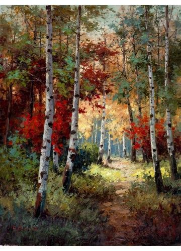 360x500 Forest Scene. Painting Of Aspen Trees. Aspen - Forest Scene Painting
