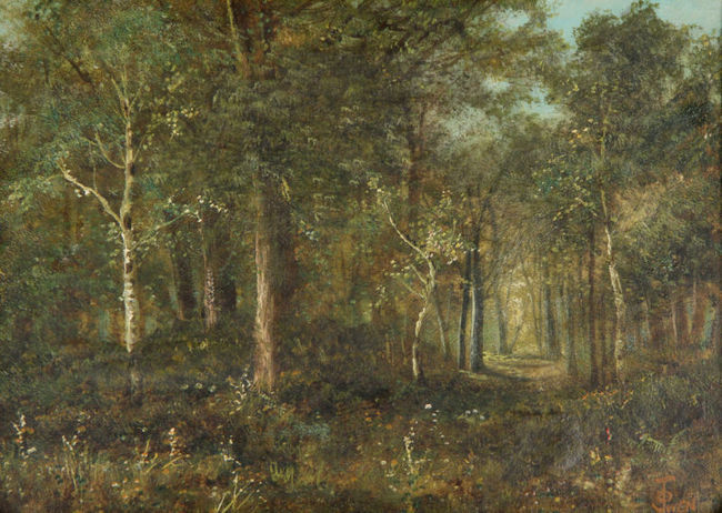 650x462 Joel Owen (British, 1892 1931) Forest Scene Antique Oil Painting - Forest Scene Painting