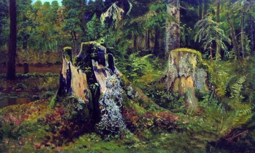 500x301 Oil Painting Shishkin Ivan Ivanovich Landscape With The Stump - Forest Scene Painting