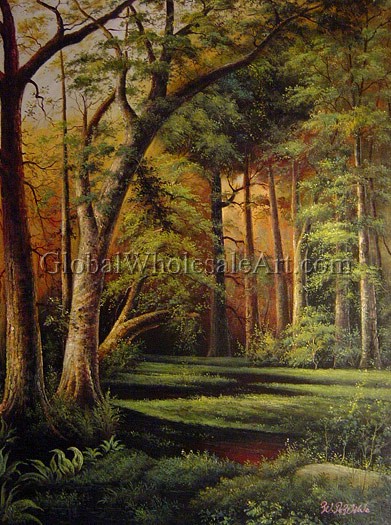 391x525 Thomas Moran - Forest Scene Painting