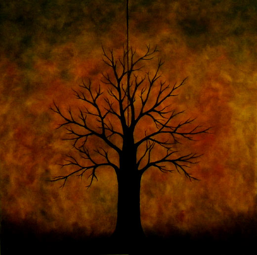 520x515 Fire Within Impasto Silhouette Painting Of Burnt Trees Against - Forest Silhouette Painting