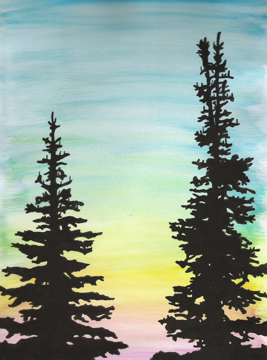 900x1213 Pine Trees Silhouette By Noodooloo - Forest Silhouette Painting