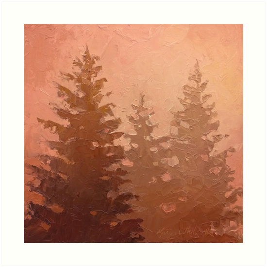 550x550 Cedar Trees Silhouette - Forest Silhouette Painting