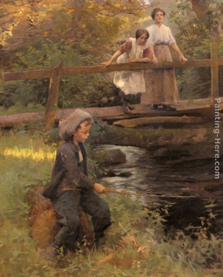 720x894 Harold Harvey Fishing By A Forest Stream Painting Best Paintings - Forest Stream Painting