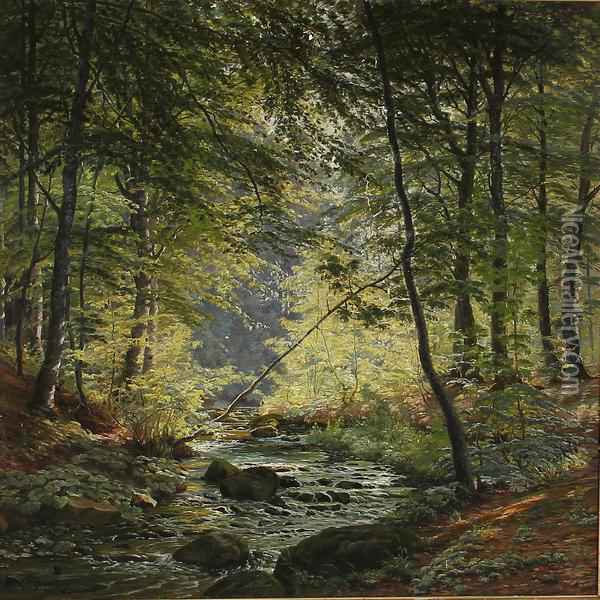 600x600 Stream In A Forest Oil Painting Reproduction By Johannes Boesen - Forest Stream Painting