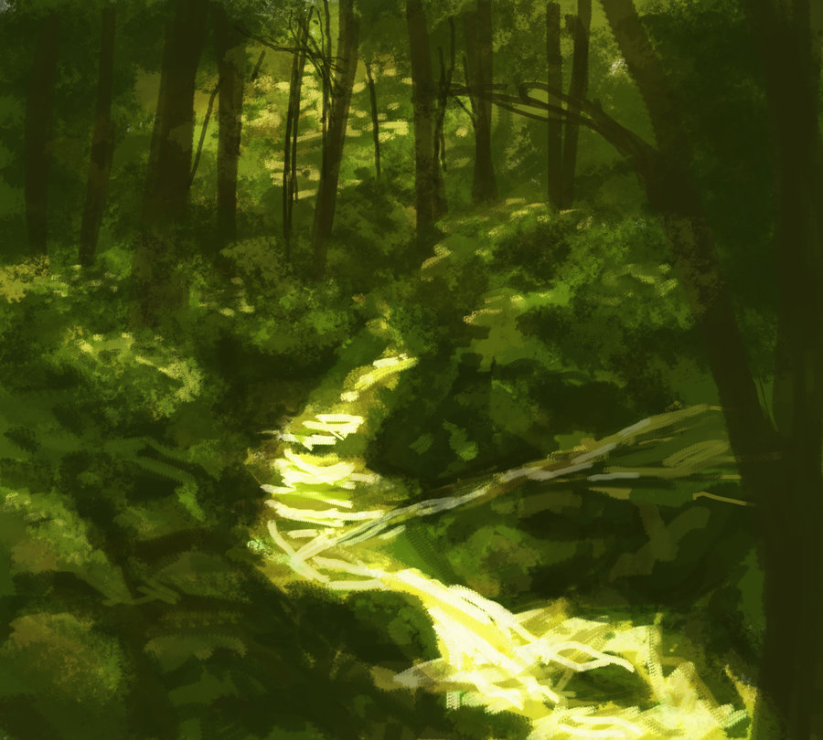 900x810 Forest Stream Scenery Painting By Bertalina - Forest Stream Painting