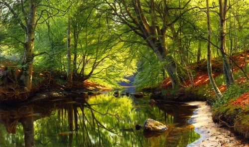 500x295 Forest Stream Painting Peder Mork Monsted Oil Paintings - Forest Stream Painting