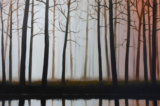 640x424 Misty Forest - Forest Trees Painting