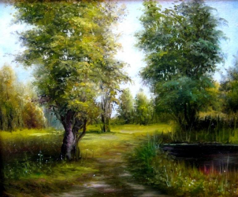 770x636 Saatchi Art The Road To The Village. Landscape, Forest, Trees - Forest Trees Painting