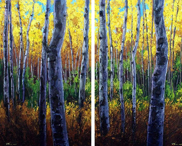 600x482 Sunlit Forest - Forest Trees Painting