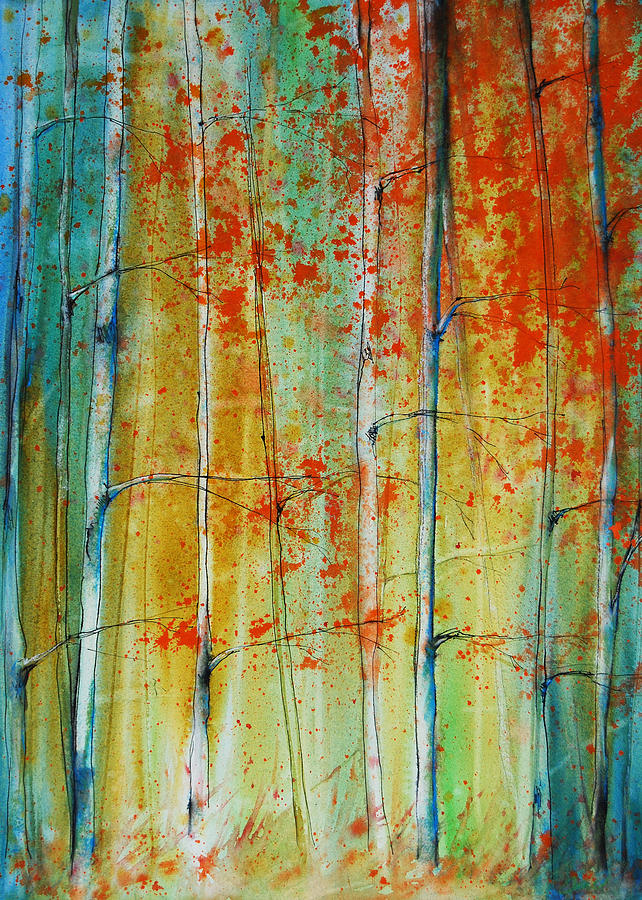 642x900 Birch Tree Forest Painting By Jani Freimann - Forest Trees Painting