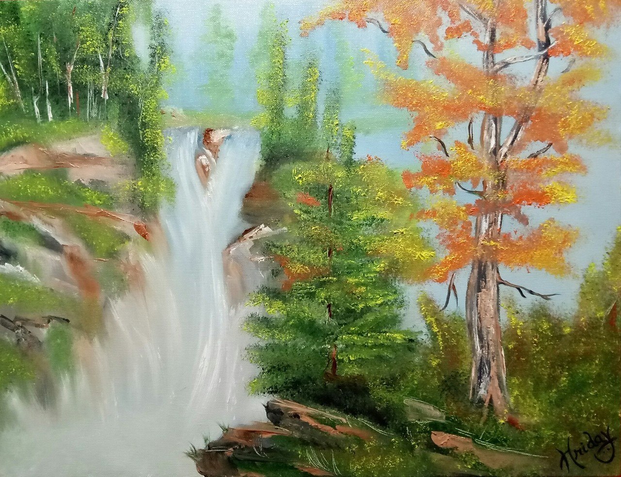 1280x983 Buy Forest Water Fall Handmade Painting By Hriday Das. Code - Forest Trees Painting
