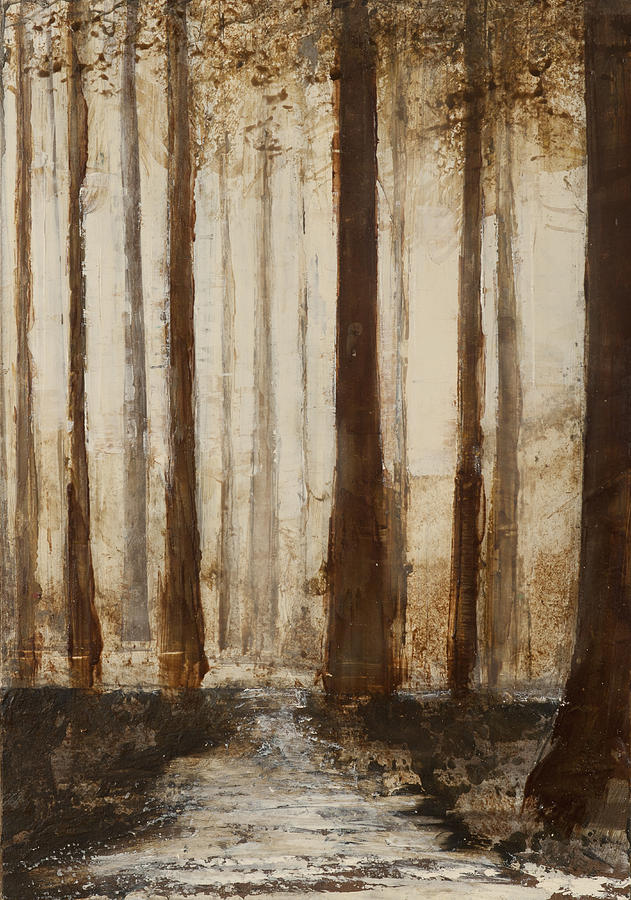 631x900 Dark Forest Trees Painting By Kaata Mrachek - Forest Trees Painting