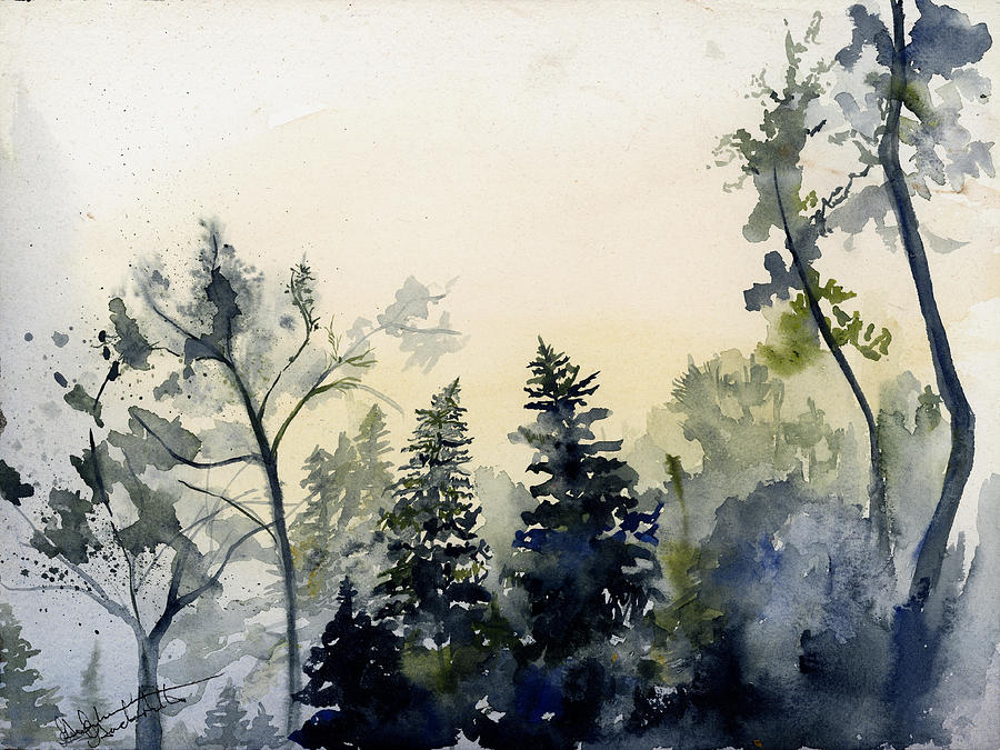 900x675 Mystic Forest Painting By Gretchen Gackstatter - Forest Watercolor Painting