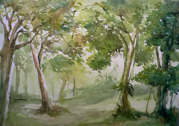 607x426 Watercolor - Forest Watercolor Painting