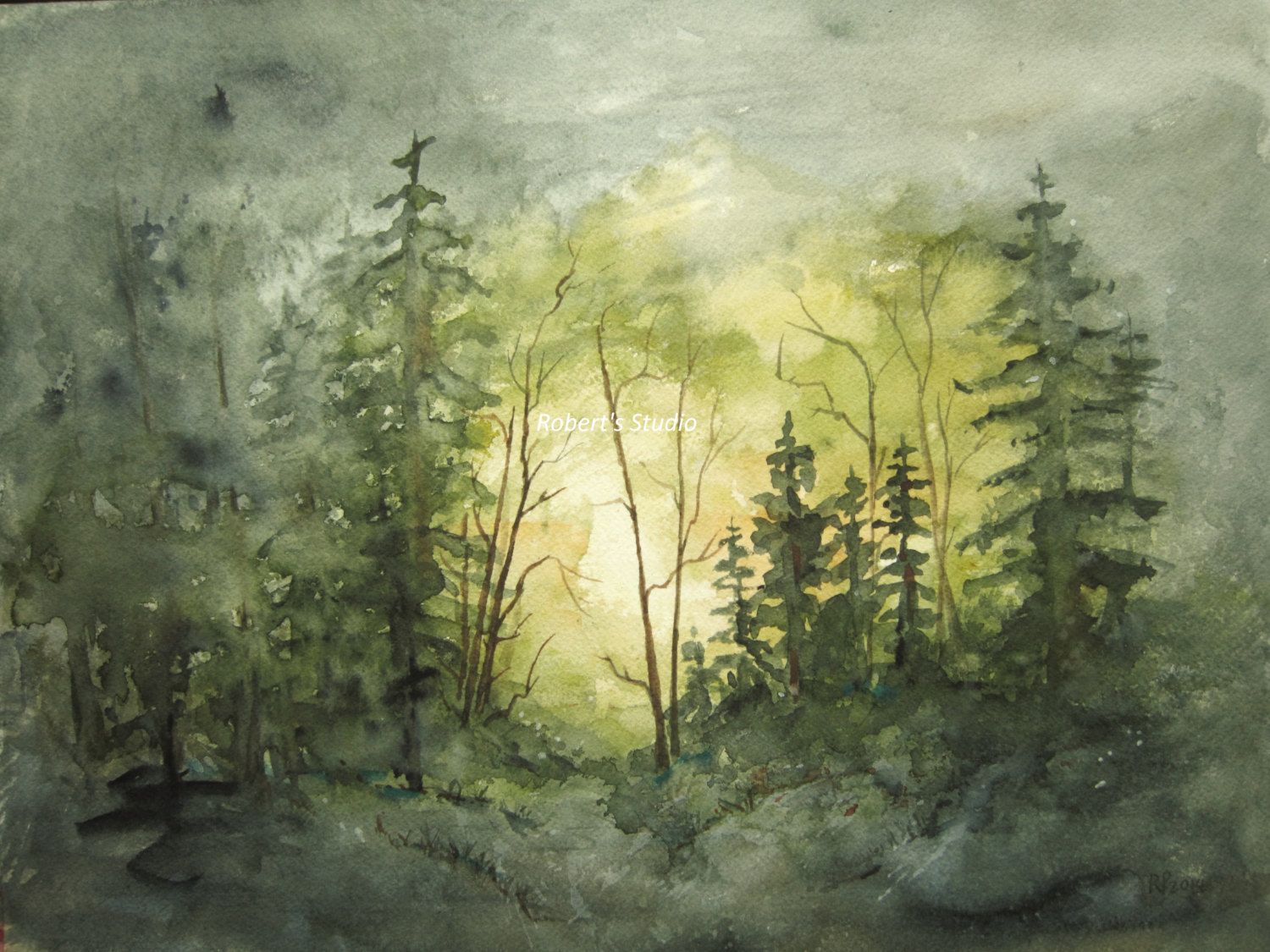 1500x1125 Watercolor Landscape Painting Archival Print, Forest Painting - Forest Watercolor Painting