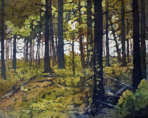 500x400 Watercolor Batik Painting - Forest Watercolor Painting