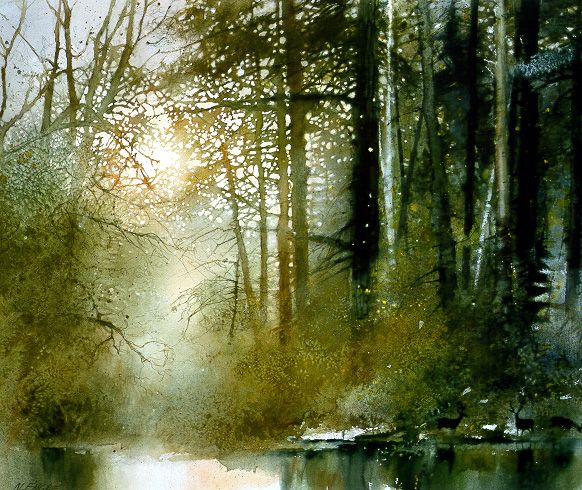 582x490 Forest Pool By Nita Engle Art Watercolor, Watercolor Paintings - Forest Watercolor Painting