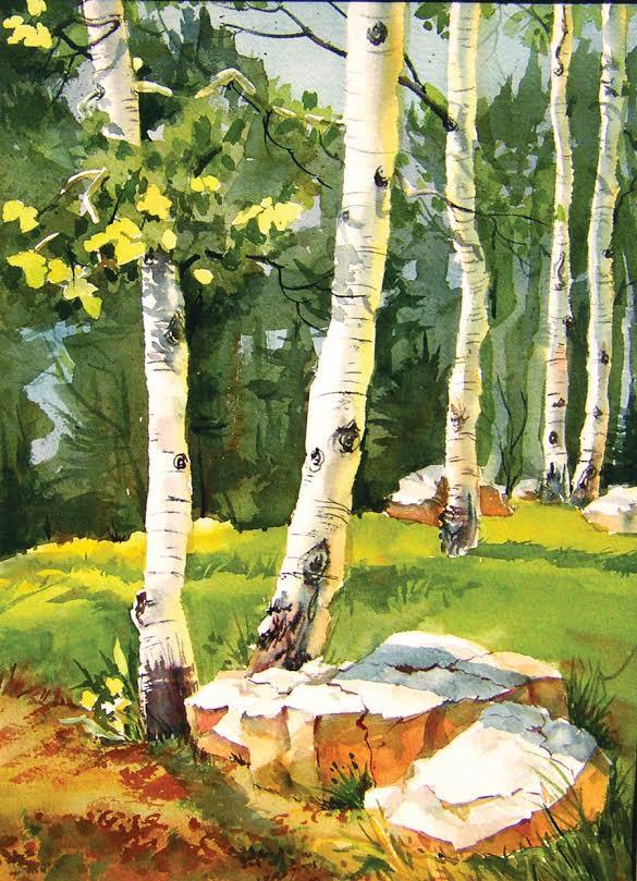 585x809 Large Aspen Forest Watercolor Painting Cutting Board, 11.5x15.5 - Forest Watercolor Painting