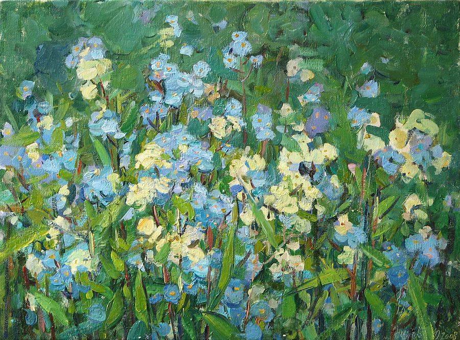 900x665 Flowers Of Forget Me Not Painting By Juliya Zhukova - Forget Me Not Flower Painting