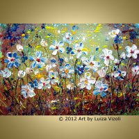 200x200 Daisies And Forget Me Not Flowers Flower Paintings For Sale - Forget Me Not Flower Painting