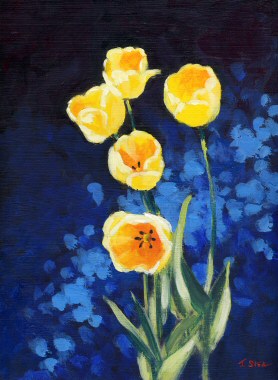 278x380 Golden Tulips Forget Me Not Acrylic Painting - Forget Me Not Painting