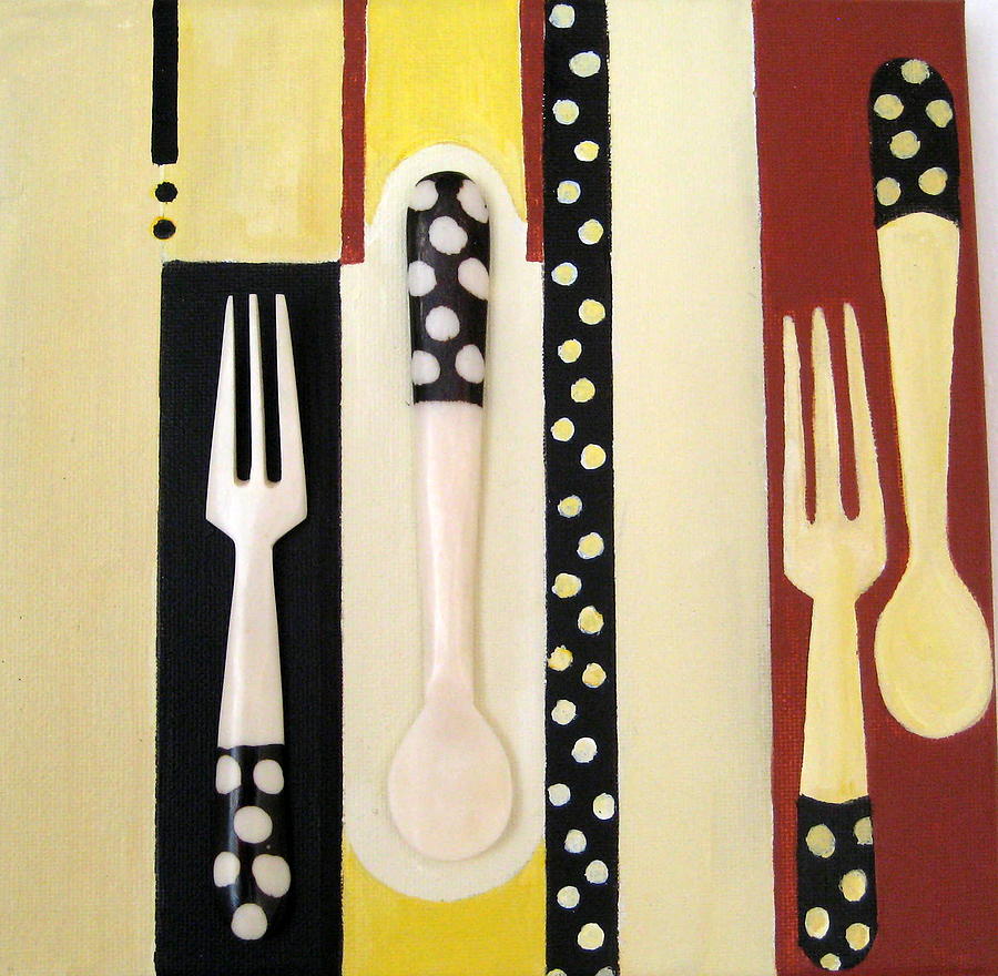 900x880 Fork And Spoon 3 Painting By Pat Barker - Fork And Spoon Painting