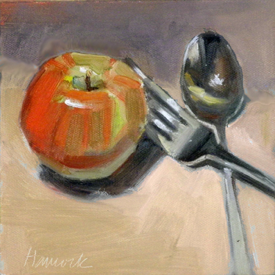 397x397 Gretchen Hancock's Paintings Apple Fork Spoon - Fork And Spoon Painting