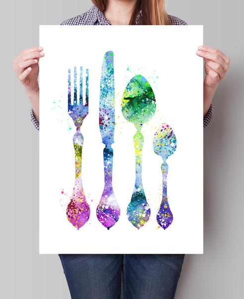 491x600 Kitchen Decor, Kitchen Wall Art, Fork Knife Spoon Wall Art - Fork And Spoon Painting