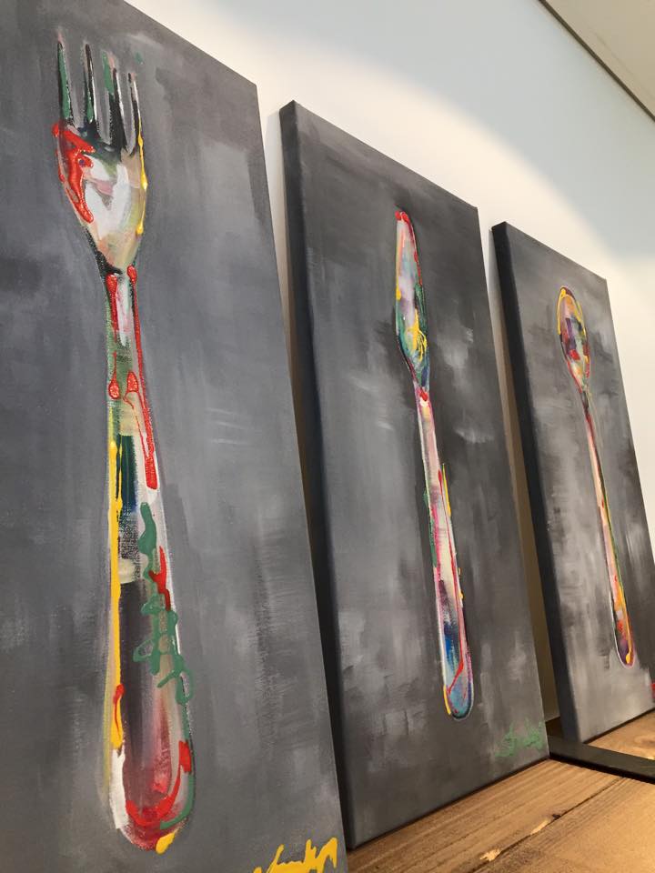 720x960 Knife, Fork Amp Spoon Still Life Tryptic Painting By Steph Fonteyn - Fork And Spoon Painting