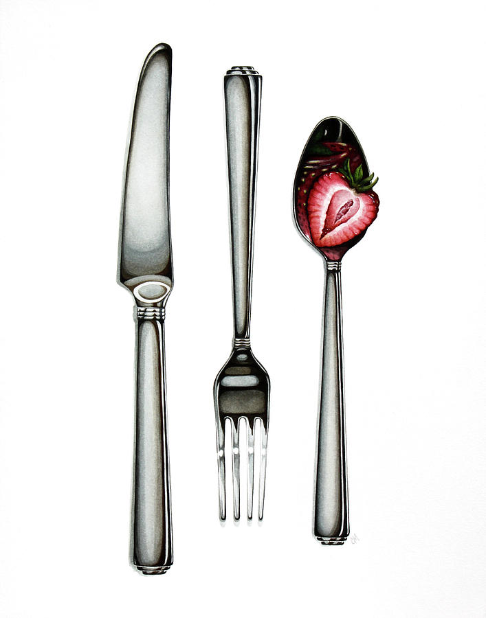 707x900 Knife Fork Spoon Painting By Christina Meeusen - Fork And Spoon Painting