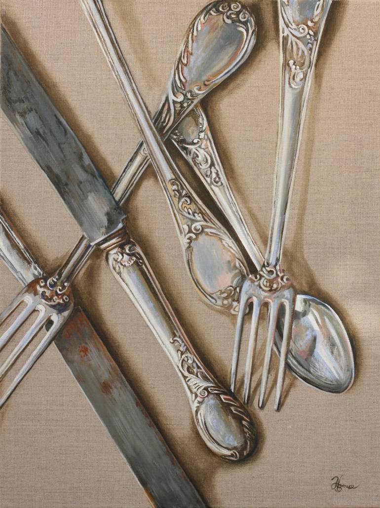 770x1030 Saatchi Art Knives, Forks And Spoons Painting By Hannah Bruce - Fork And Spoon Painting