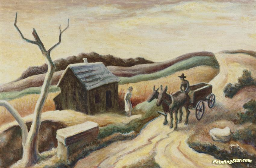 850x558 At A Fork In The Road Artwork By Thomas Hart Benton Oil Painting - Fork In The Road Painting