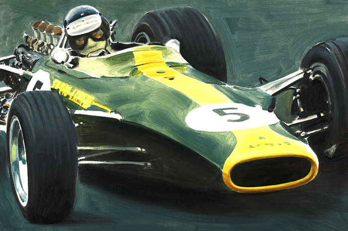 700x464 Jim Clark Lotus 49 F1 Race Car Formula 1 1968 Original Oil - Formula 1 Painting
