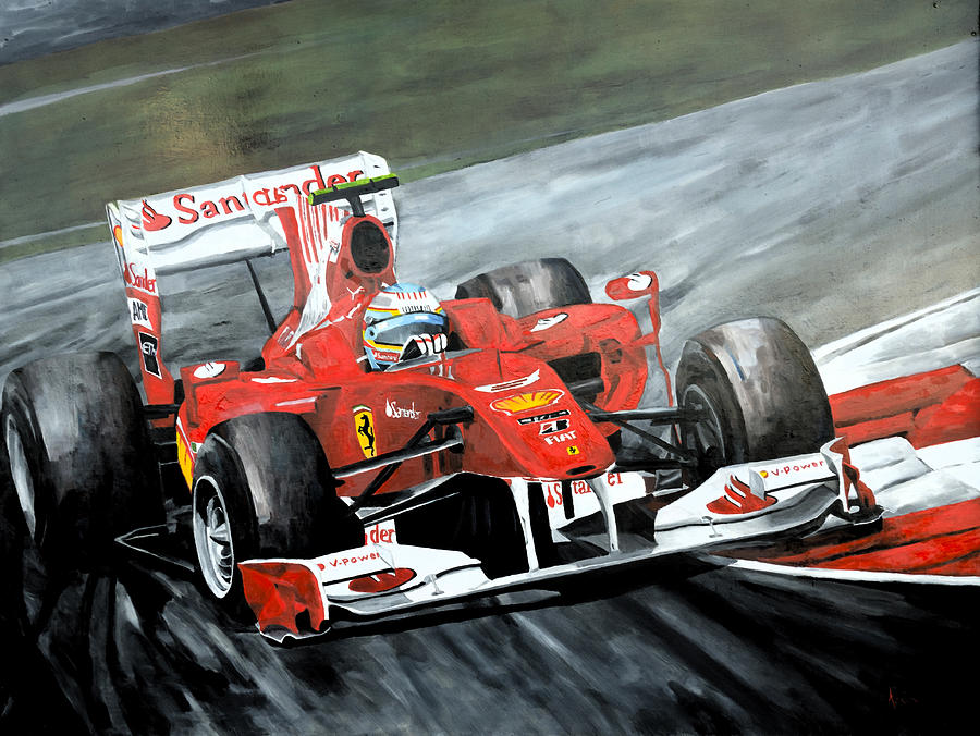 900x676 Fernando Alonso Ferrari F1 Painting By Aaron Acker - Formula 1 Painting