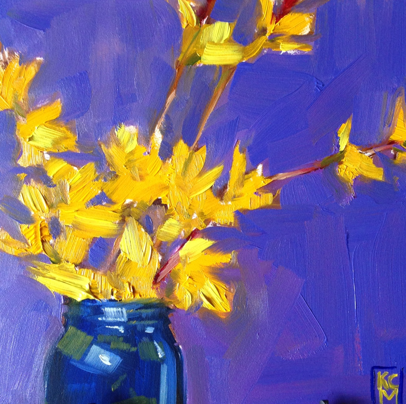 1309x1303 Kelley Macdonald's Paintings Exuberance, 6x6 Inch Oil Painting - Forsythia Painting