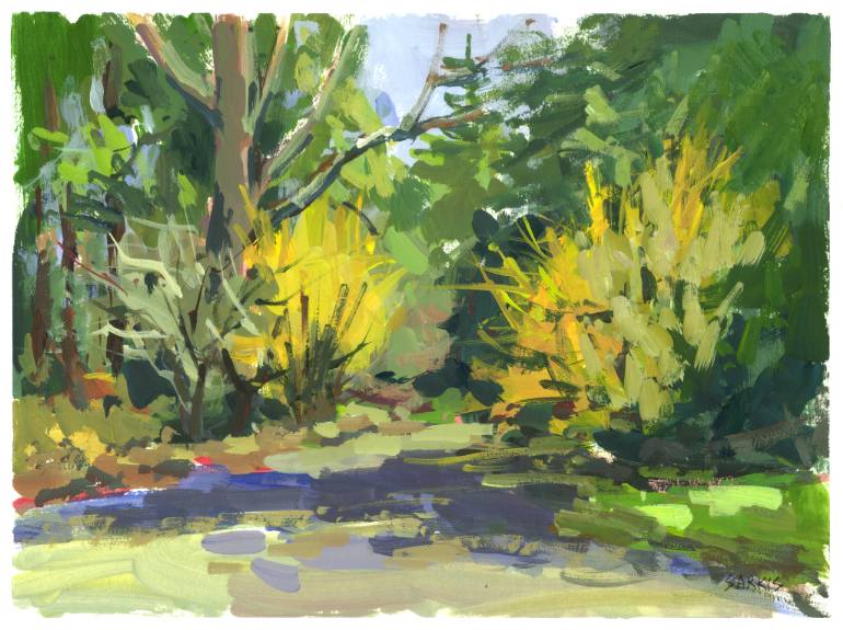 770x575 Saatchi Art Forsythia And Oak Tree Painting By Sarkis Antikajian - Forsythia Painting