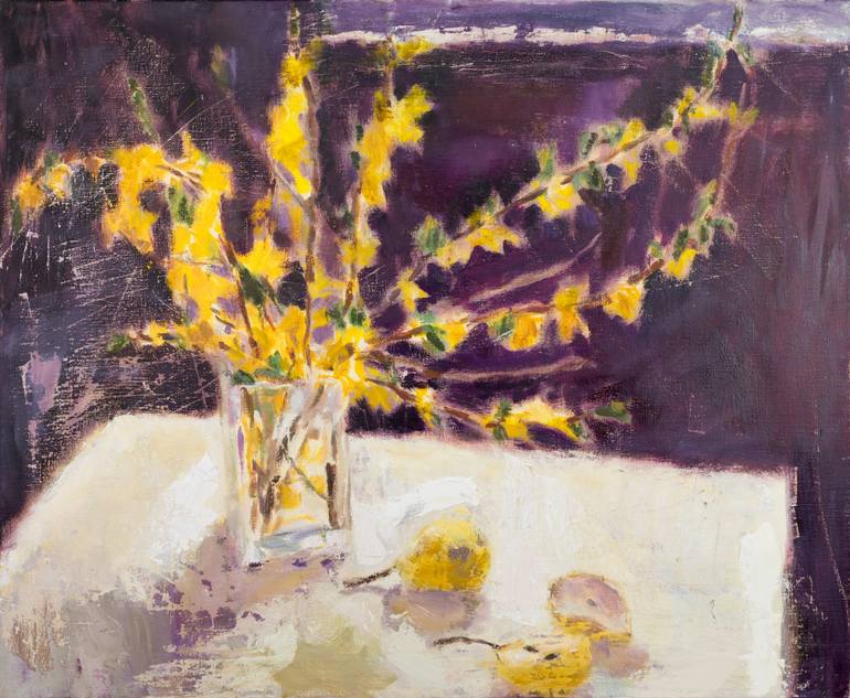 770x633 Saatchi Art Forsythia And Pears Painting By Lynne Cartlidge Rca - Forsythia Painting