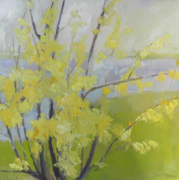 574x579 Forsythia Painting Acrylic - Forsythia Painting