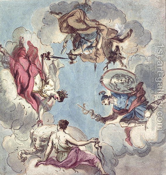 568x600 Design For A Ceiling The Four Cardinal Virtues, Justice, Prudence - Fortitude Painting