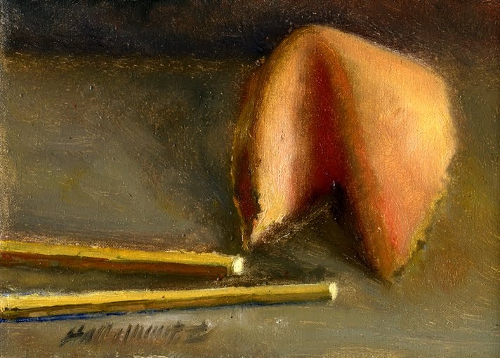 712x510 Fortune Cookie Amp Chop Sticks 5 X7 Oil On Canvas By Artist Hall - Fortune Cookie Painting