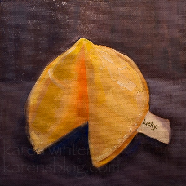 600x600 Lucky Fortune Cookie Oil Painting By Karen Winters By Artist Karen - Fortune Cookie Painting